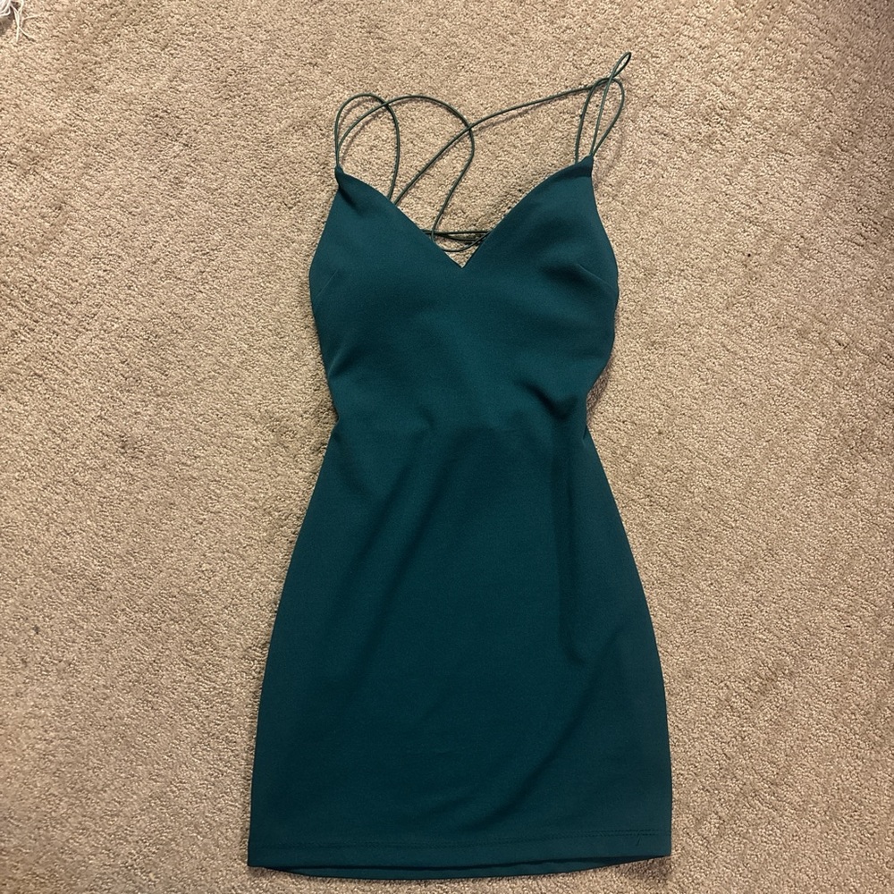 B Darlin Green Sheath Mini Dress Spaghetti Strap